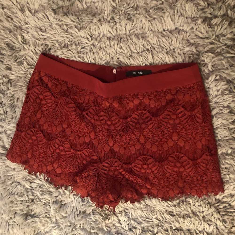 Red lace shorts